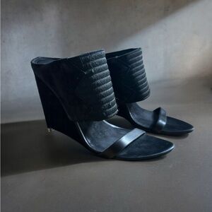 Alexander Wang Eliza Black Leather & Suede Wedge Heel Size 38